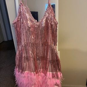 Fringe with feathers dress, size XL fits like a medium, new without tags